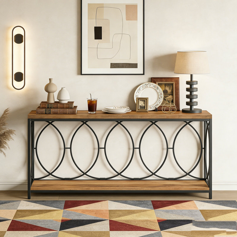 2-Tier Long Console Table Sofa Table Entryway Console with Storage Shelf