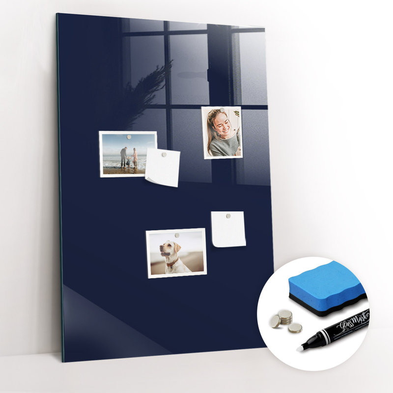Magnetic Glass Dry Erase Board, Dark Navy Blue