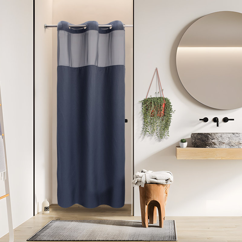 Rideau de douche Ramjani Waffle Weave, Marine, H 74 po x l 36 po