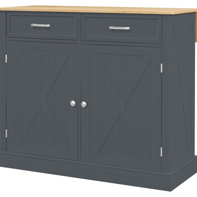 Rolling Kitchen Island With Drop Leaf Wood Breakfast Bar, Dark Gray - 2 Drawers, Adjustable Shelves For Portable Convertible Dining Room