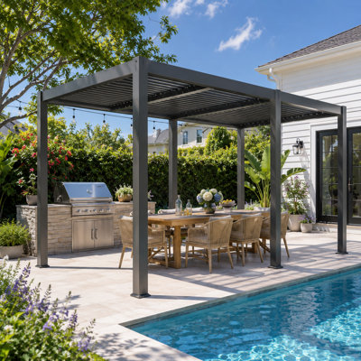 12×20ft Large Heavy-Duty Steel Louvered Pergola, Adjustable Roof Outdoor Patio Gazebo, All-Weather Metal Shelter for Backyard Parties & Large Gatherings