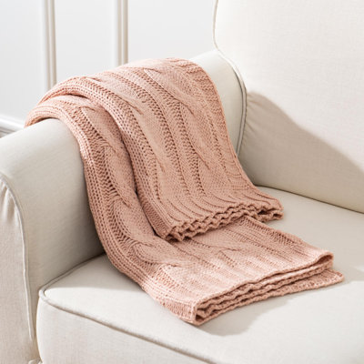 Soft Knitted Dual Cable Throw, Cable Knit Throw Blankets for Couch Bed Sofa, Acrylic Knitted Blanket, Soft Cozy Throw Blanket, 50" x 60"