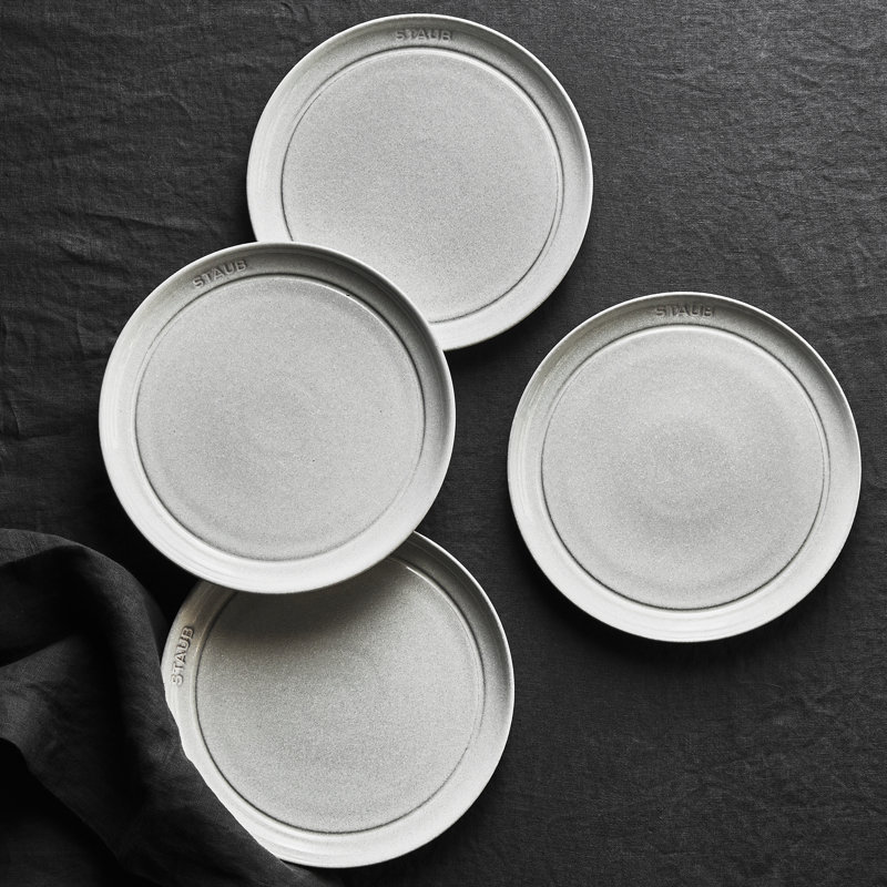 Staub Ceramic Dinnerware 4-Pc 9-Inch Salad Plate Set - White Truffle, White Truffle