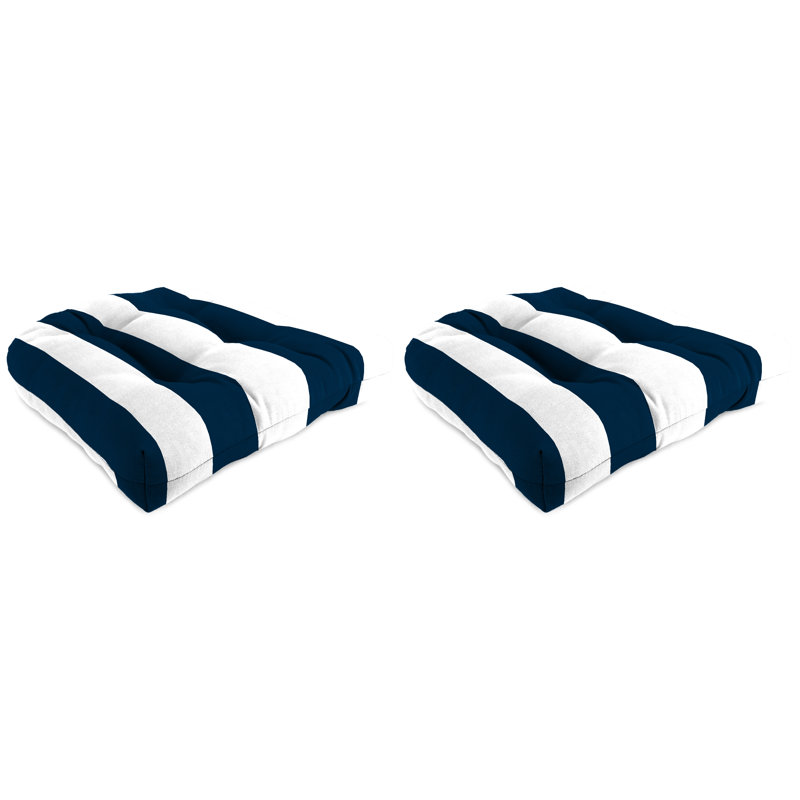 Outdoor Wicker Seat Cushion, Stripped Navy Polyester