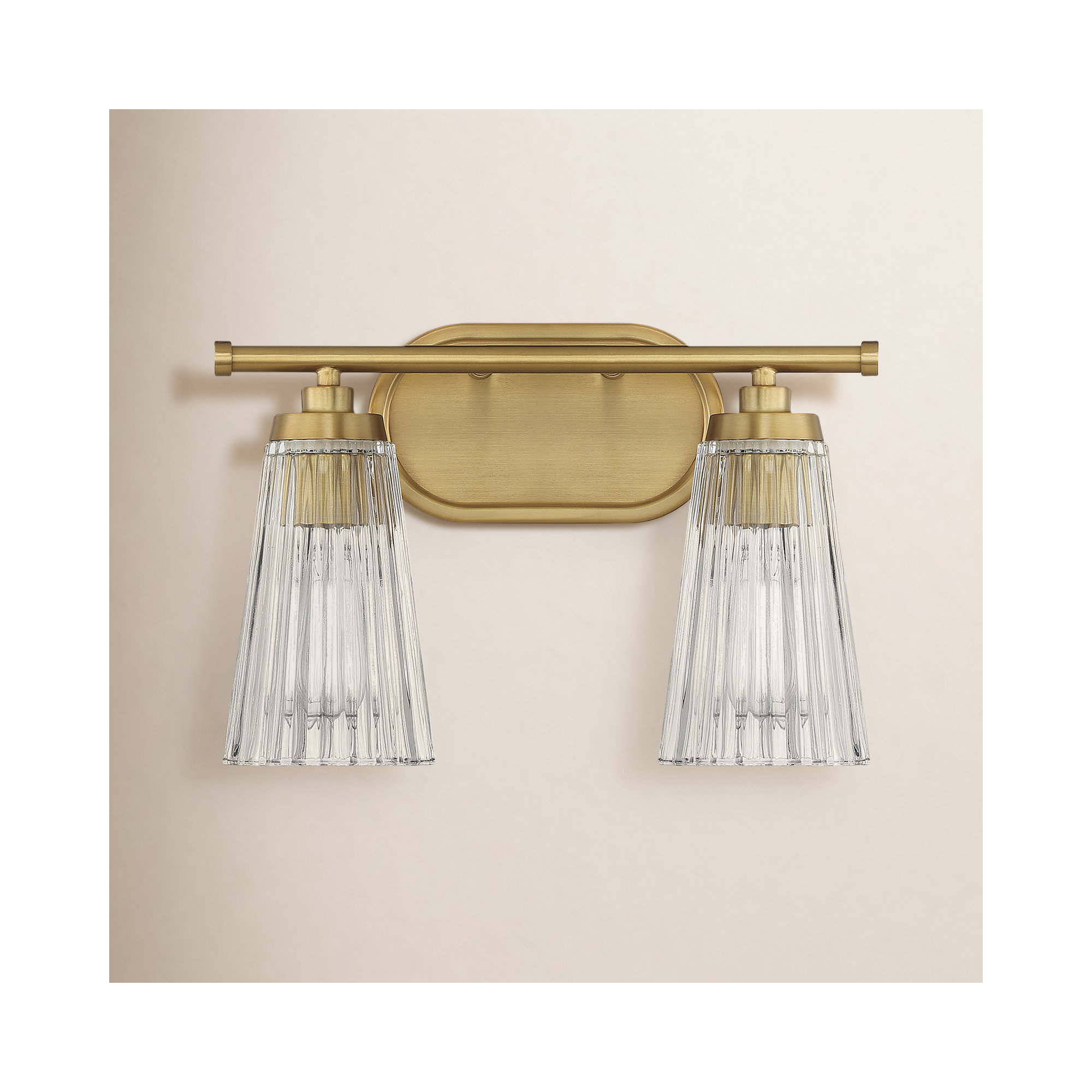 Jeanie Ribbed Dimmable Bath Sconce, 10" H x 14" W x 14" D, 2 Lights, Brass