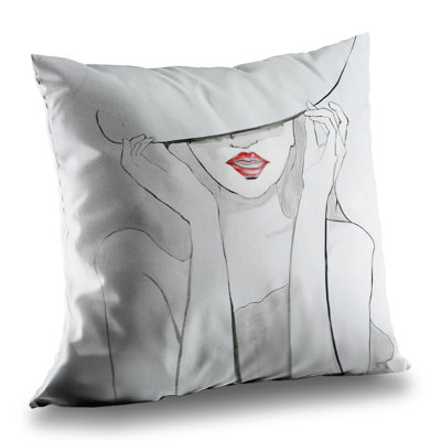 Woman with Big Hat Throw Pillow | Figurative Romantic – Poly Twill Throw Pillow with Insert, Double-Sided Print