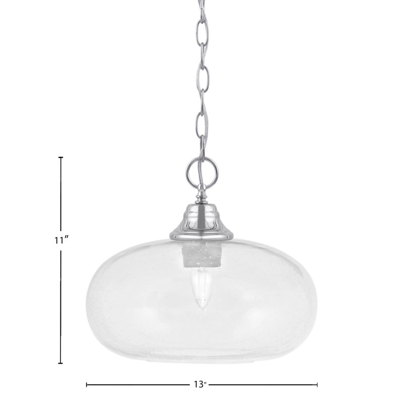 Luminaire suspendu à chaîne avec verre 13 po Aeronwen, Transparent, Chrome