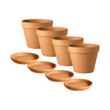 Ayleah Handmade Terracotta 11cm Pot Planter with Saucers x4