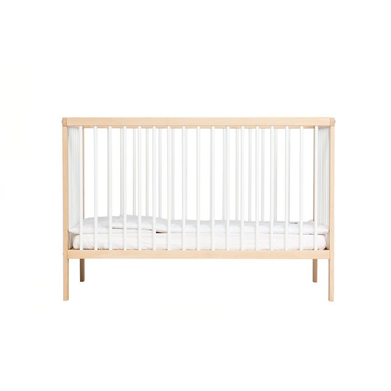 Mini Cot Bed with Natural Mattress, White Beech