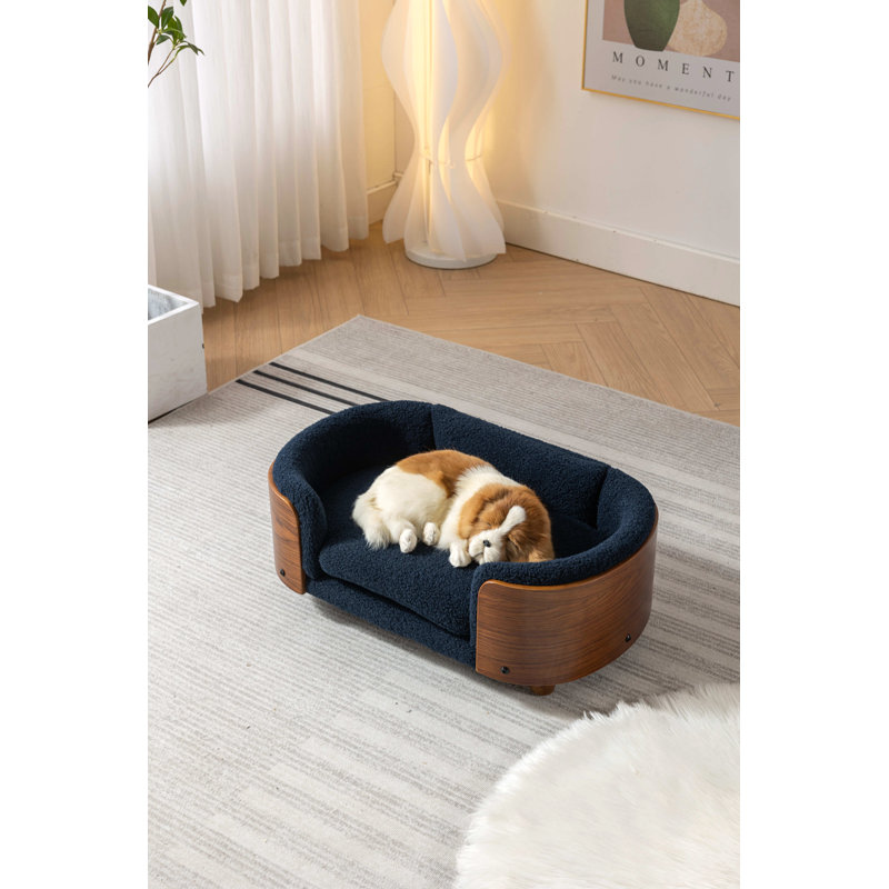 Inira Solid Wood Dog Sofa, 9.85" H x 30.7" W x 20.08" D, Dark Blue/Brown