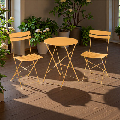 Ensemble de bistro 3 pièces, ensemble pliant peu encombrant, acier massif, ensemble de mobilier d'extérieur avec 2 chaises