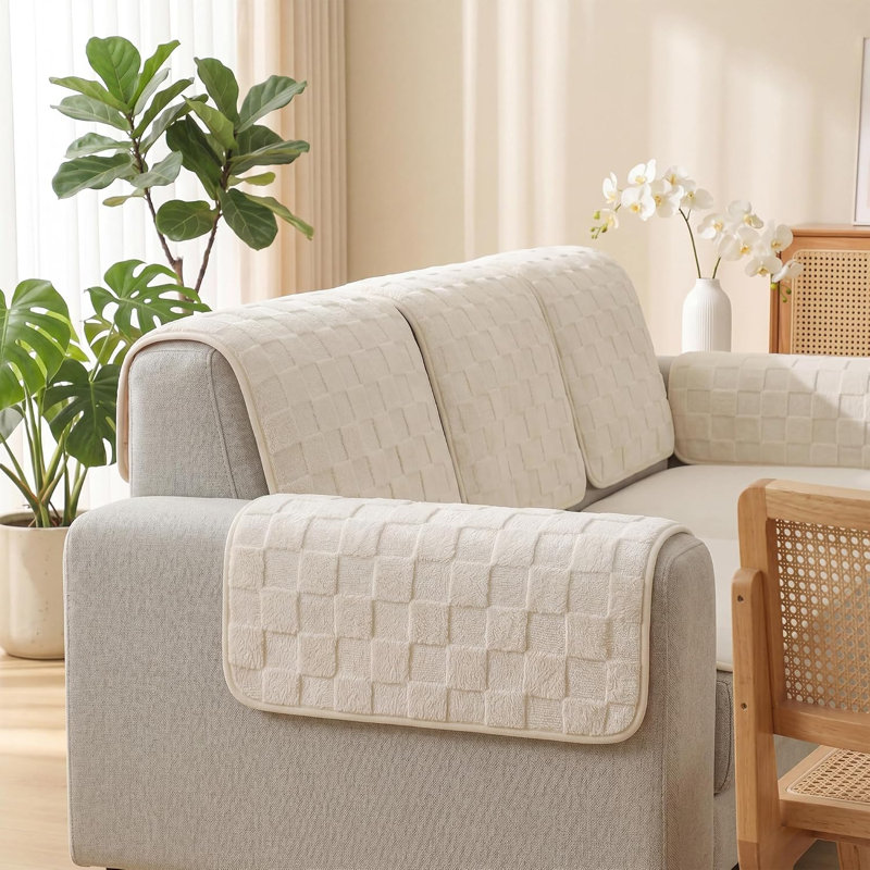 Ensemble de 2 housses de canapé pour housses de fauteuil avec protège-canapé résistant aux égratignures, blanc crème