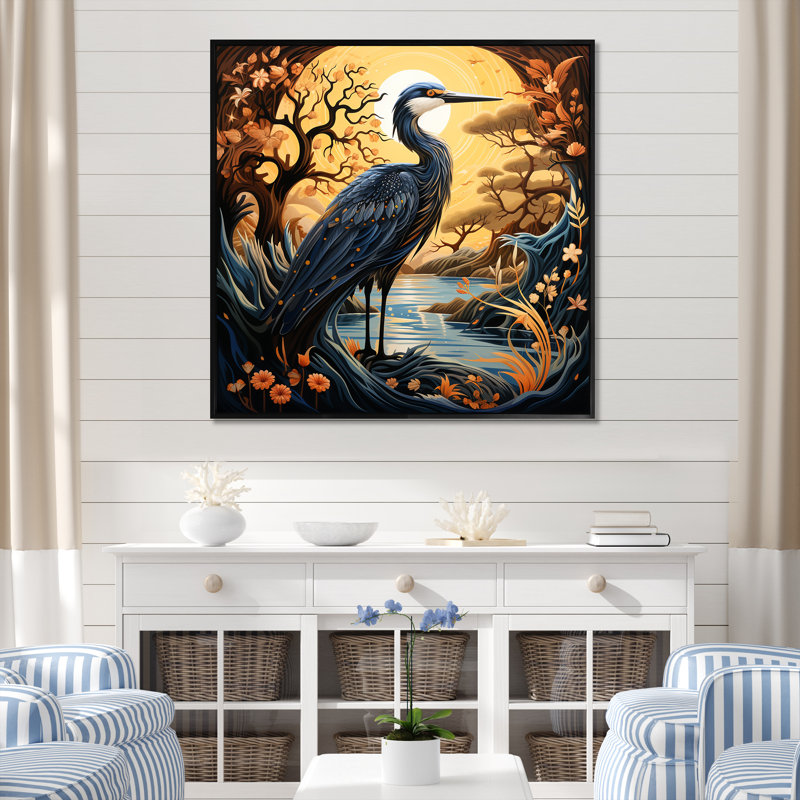 Décoration murale rétro Heron Liner I - Heron, Cadre flottant noir, 16" H x 16" W