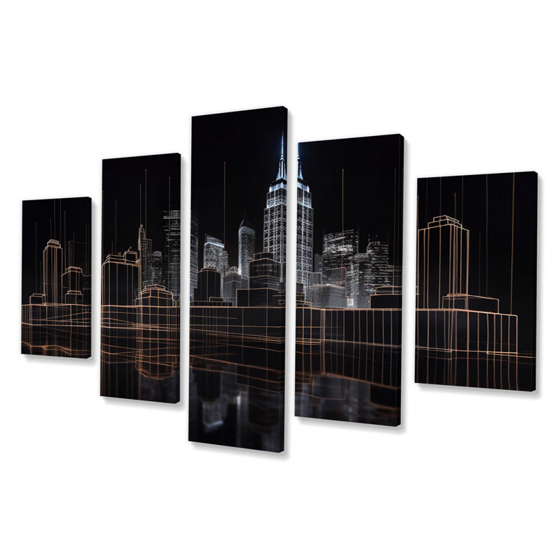 «3D Cityscape New York Futur Architecture III», reproduction d'art sur toile - 5 panneaux