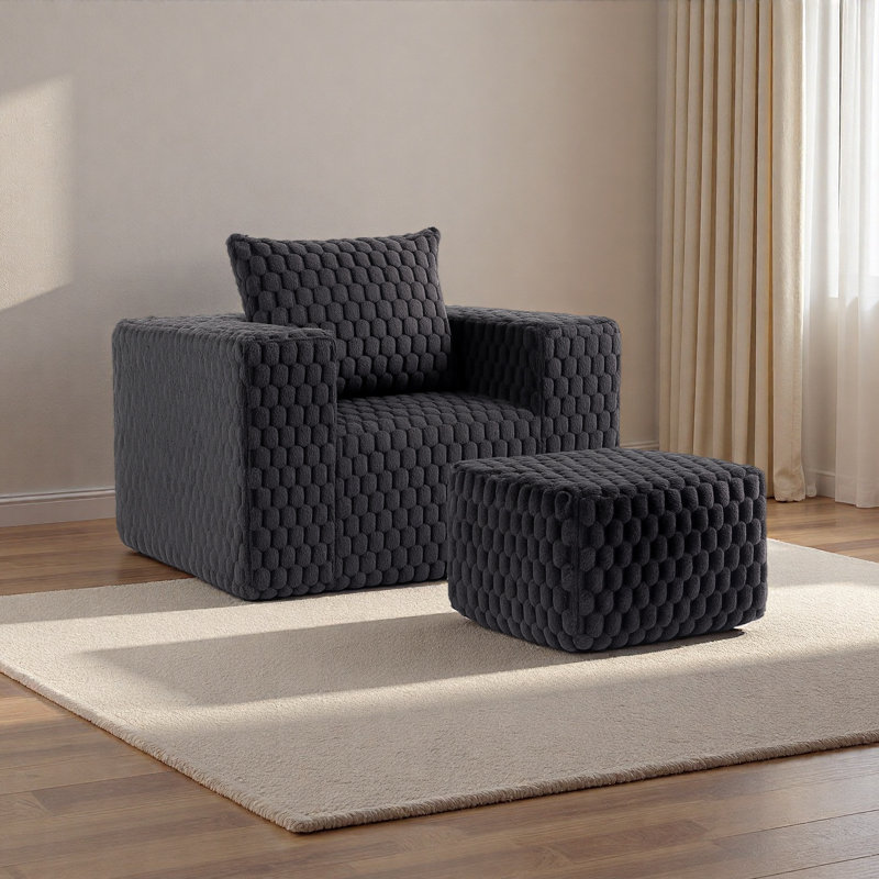 Corduroy Compression Sofa With Ottoman, Black