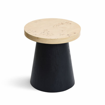 19'' H Black Side Table with Light Wood Finish Top