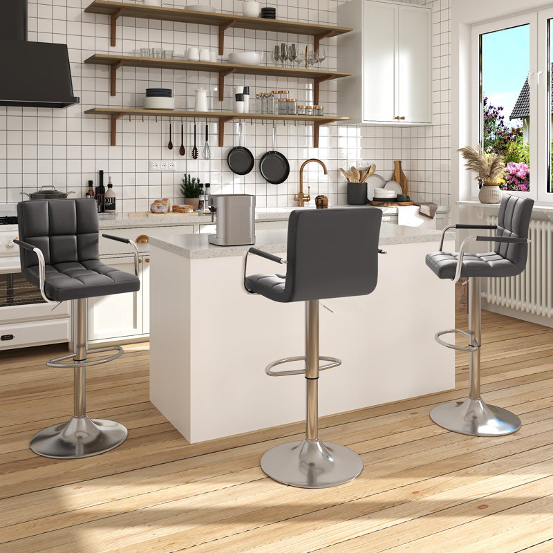 Tabouret de bar pivotant en velours et en polyuréthane pivotant Brychan, Polyuréthane gris