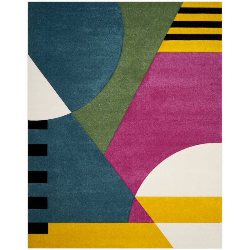Tapis bleu paon / fuchsia à motif abstrait Menelaus, Rectangle 2 pi 7 po x 5 pi