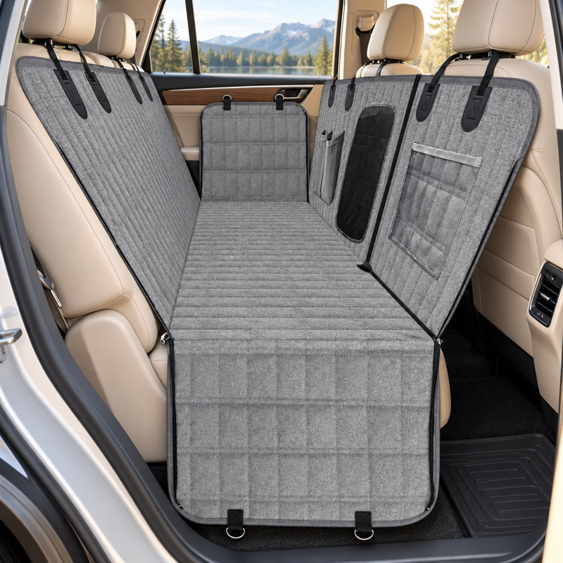 Housse imperméable pour voiture pour animaux avec fenêtre en filet et poches de rangement, Noir