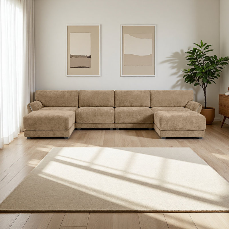 Canapé modulaire de 110 po en forme de L avec coussin de siège extra large, chargeur USB et de type C, conception d'accoudoir pétale, mousse haute densité, repose-pieds à mouvement libre, structure en bois, chenille, 4 sièges