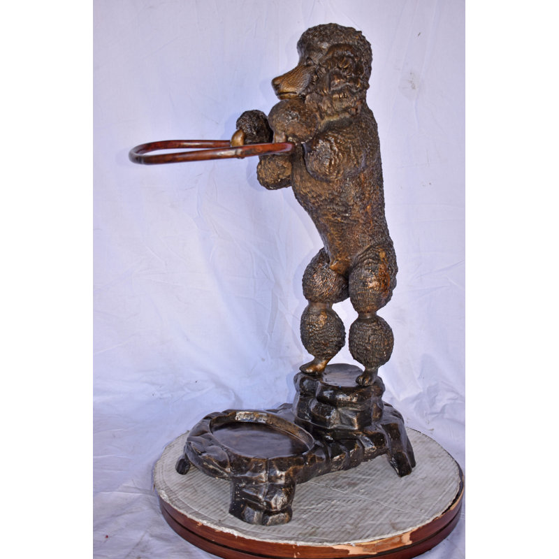 Standard Poodle Dog Hooding A Ring Bronze Statue - Size: 18"L X 13"W X 34"H.