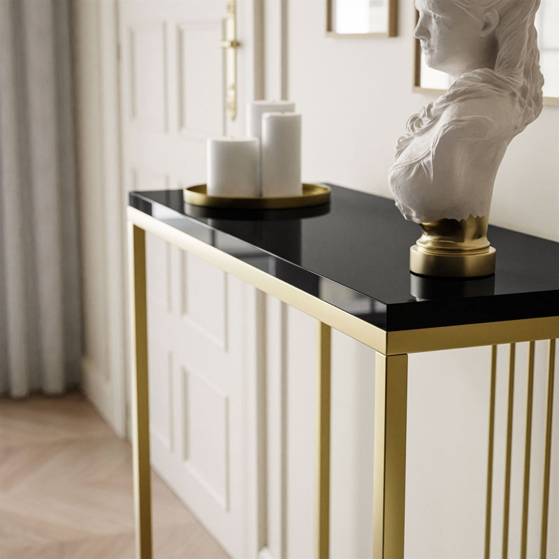Heston Console Table, Matte gold, Black, 80cm H x 80cm W x 30cm D