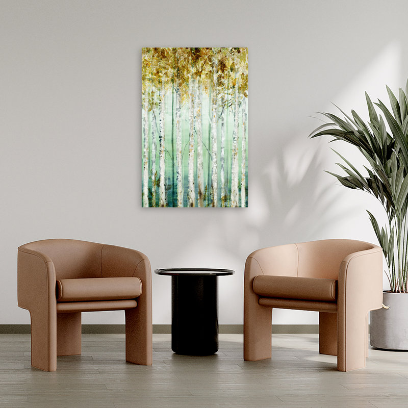 «Enlightened Moment I», paysage, forêt, nature, peinture, technique mixte, art contemporain, H 36 po x l 24 po