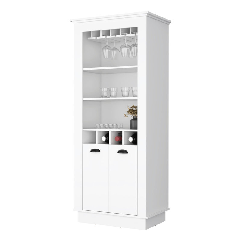 White Bar Cabinet Featuring 4-built In Wine Rack And Inner Compartment Stylish With Ample Storage, White
