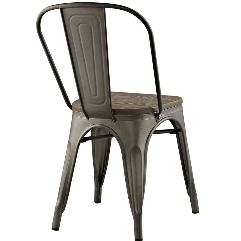  Chaise d'appoint empilable à dossier en lattes d'acier noire, Brun