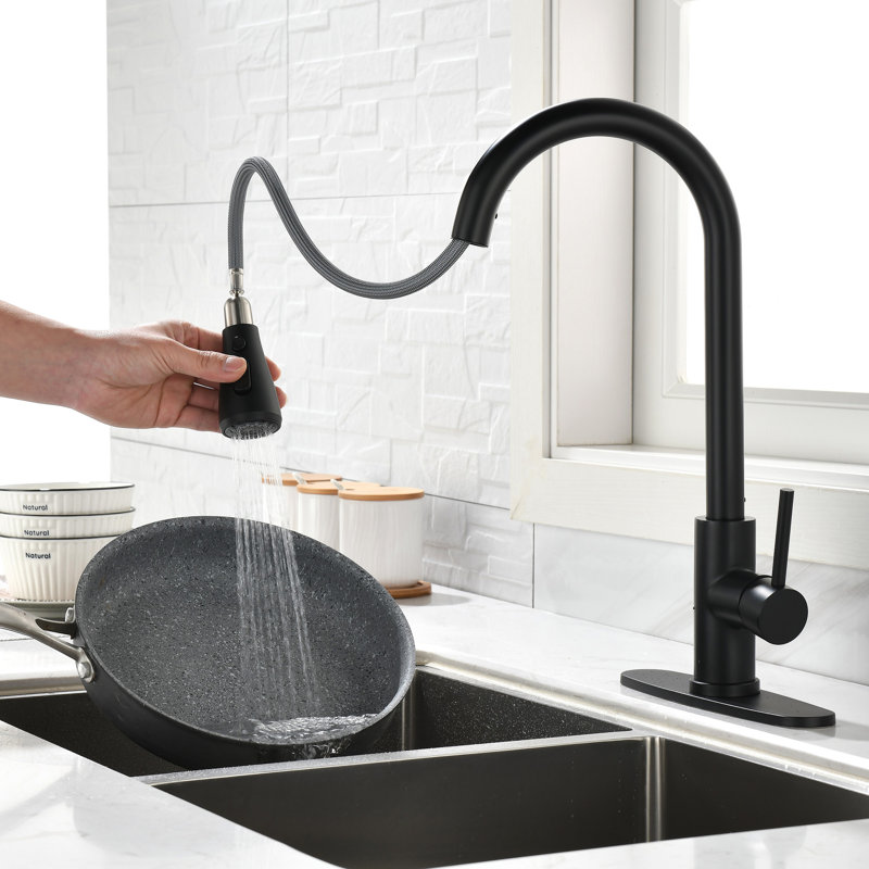 Robinet de cuisine rétractable à poignée simple avec accessoires