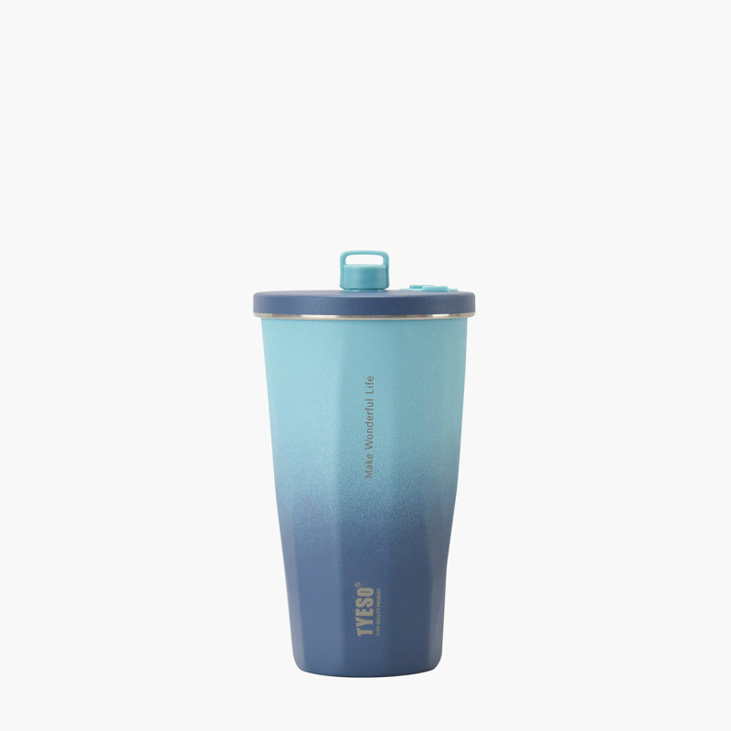 Gobelet TYESO FLAIR 2.0 avec paille rétractable, 16 oz, Bleu, H 7,56 po x l 3,62 po x P 3,62 po