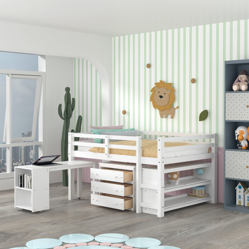Fynnley Kids Full Loft Bed with Drawers, White
