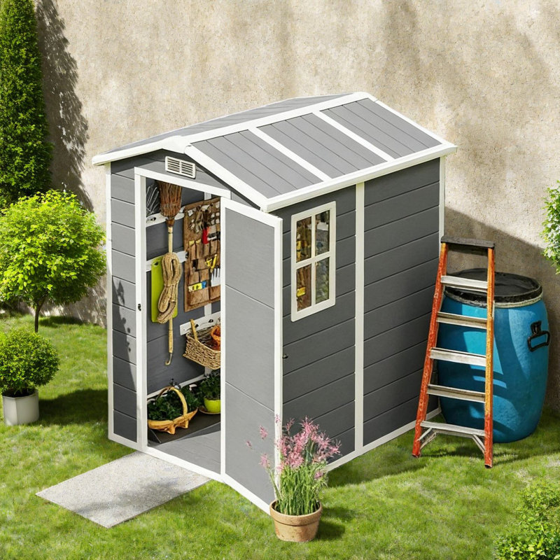 Spacious Gray Sheds With Storage, Modern Design For Garden Use