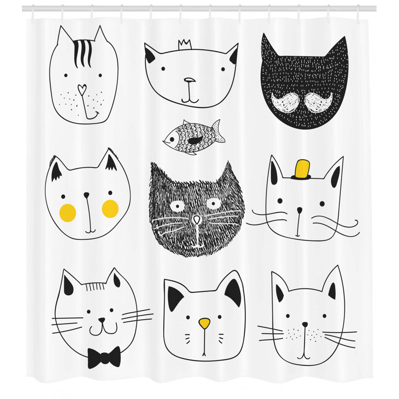  Rideau de douche élégant avec crochets et chats, H 75 po x l 69 po