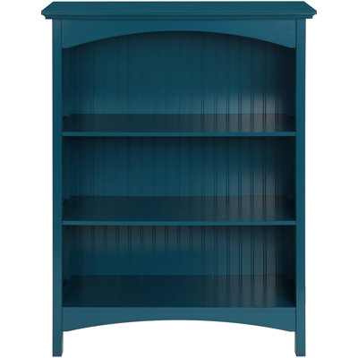 Bibliothèque en bois H 40 "x l 29,5" à 3 niveaux avec 2 supports arqués, rangement et bibliothèque pour le bureau personnel et le salon, bleu