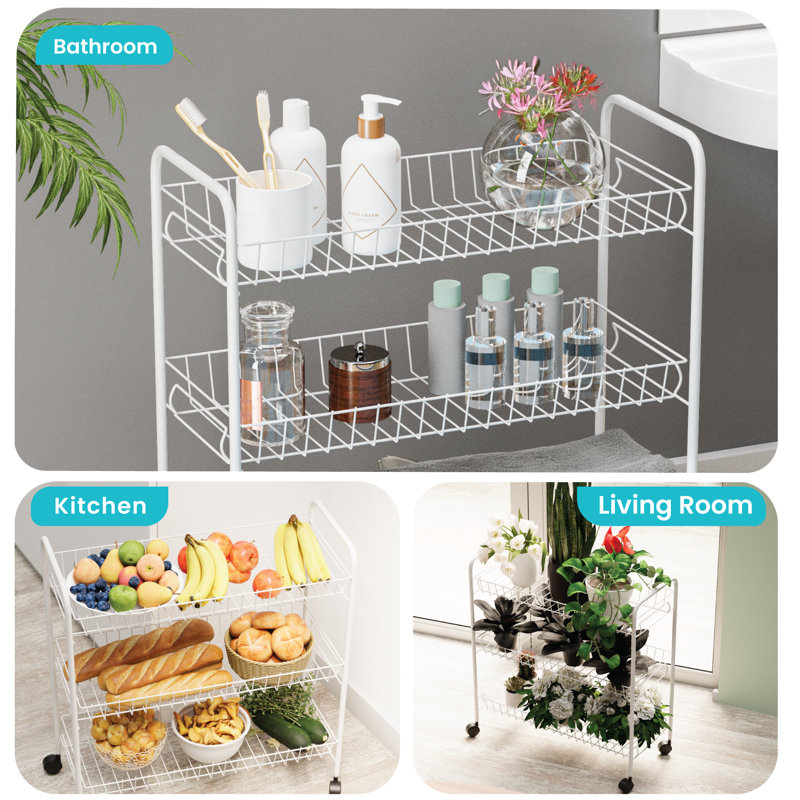 White Metal 3-Tier Rolling Utility Cart with Handle