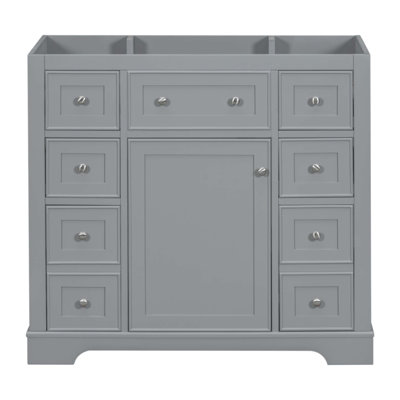 Meuble-lavabo moderne de 36 pouces avec armoire et six tiroirs, fabrication en bois massif durable et panneau de fibres à densité moyenne pour un rangement efficace