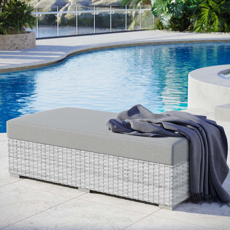 Convene Outdoor Patio Rectangular Ottoman, Gray