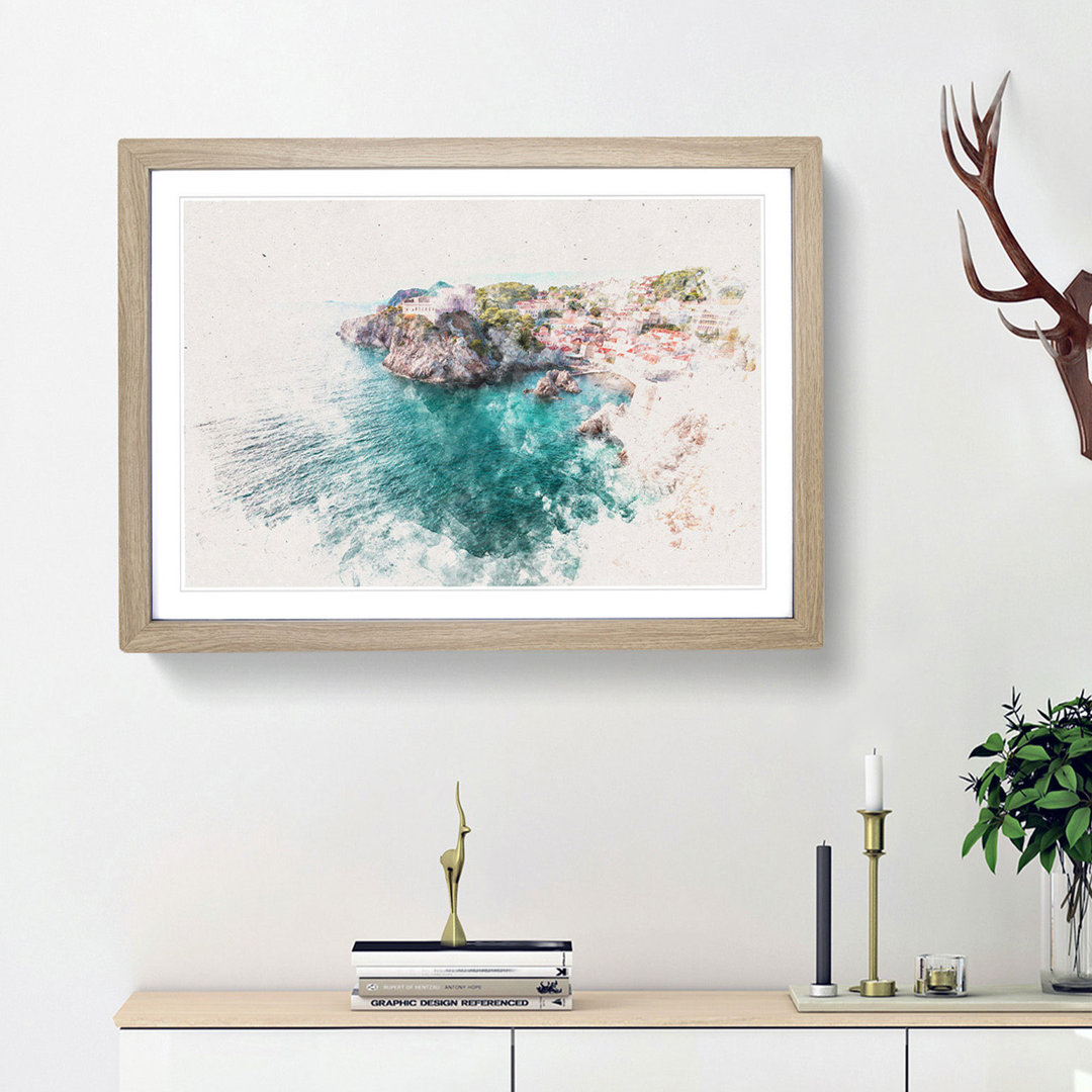 Walls Of Dubrovnik In Croatia Watercolour - Framed Print