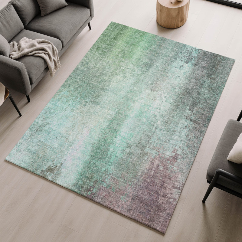 Premium Machine Washable Mayfield AMF2241 Abstract Rug, Aqua, 3' x 5'