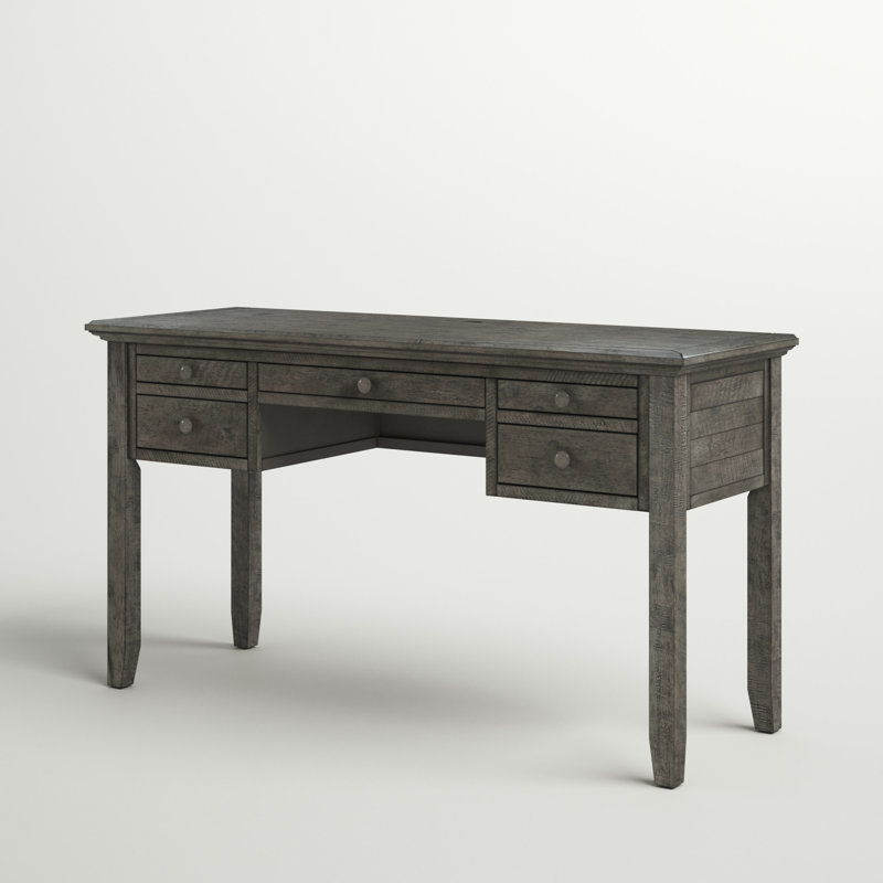 Budworth Solid Wood Top Writing Desk with Power Outlet, Stone
