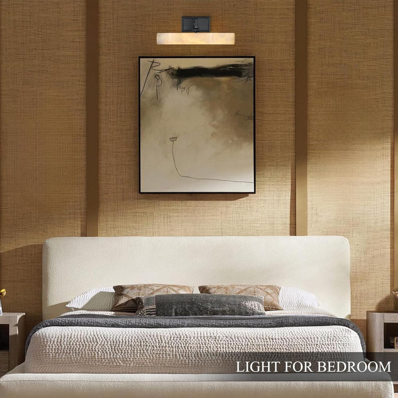 Luminaire de salle de bain à DEL 12 "à intensité variable avec abat-jour albâtre, Noir mat, H 1,77 po x l 12 po x P 1,77 po