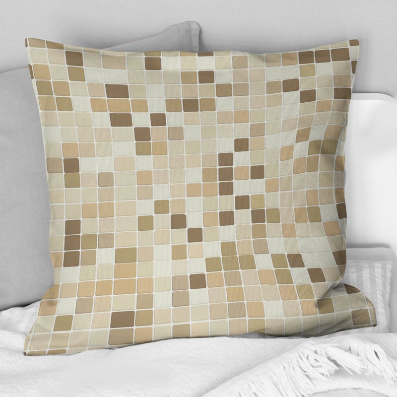 Carreaux de mosaïque moderne beige et gris IV - Coussin décoratif moderne, H 18 po x l 18 po