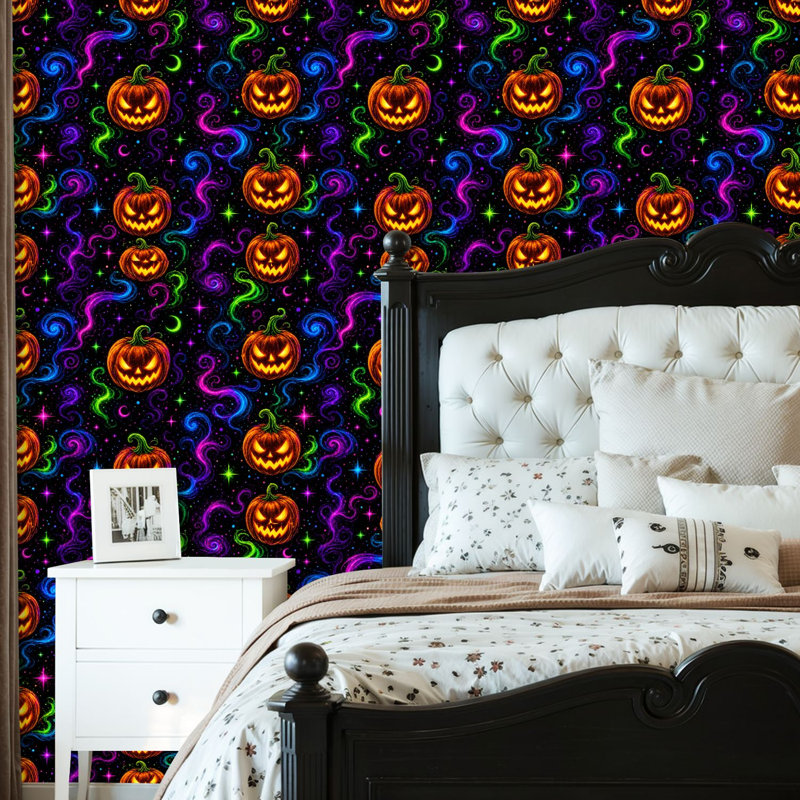 Papier peint adhésif à peler et coller, lanternes colorées, tourbillons colorés, étoiles, noir, auto-adhésif et amovible 24 po x 118 po (60 x 300 cm)