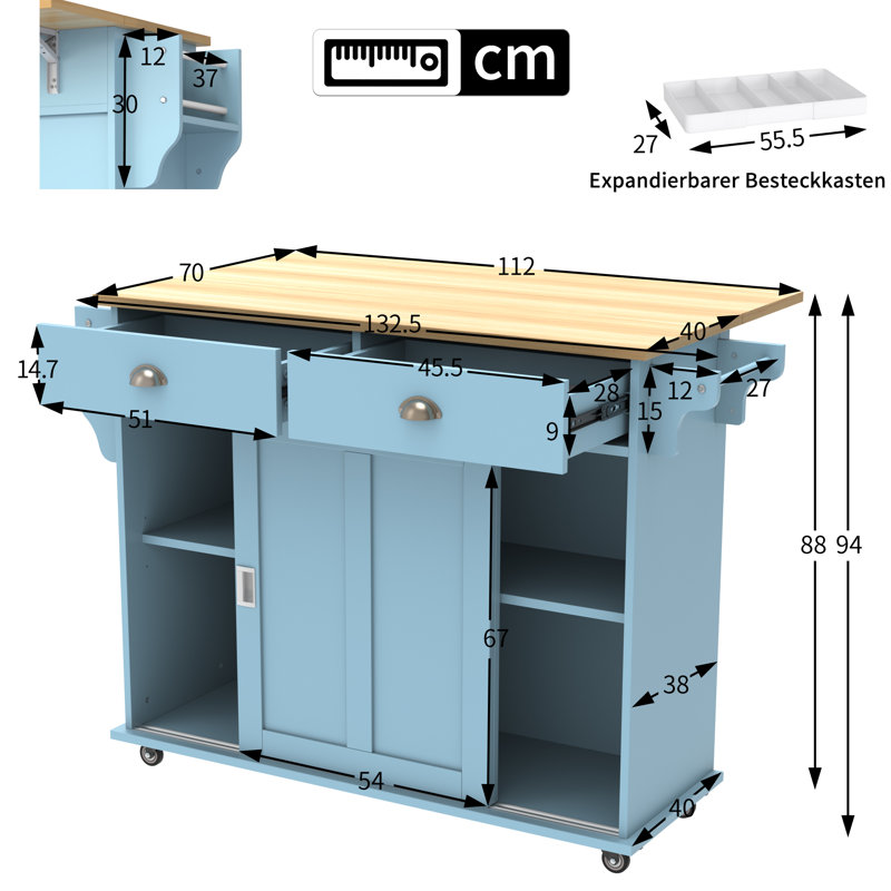 Afrin Kitchen Island, Blue