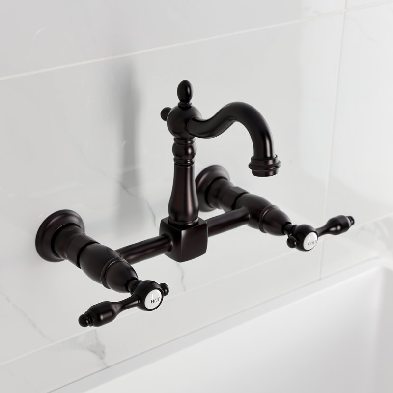 Kingston Brass Tudor Double-Handle 2-Hole Wall-Mount Bridge Kitchen Faucet, Oil Rubbed Bronze