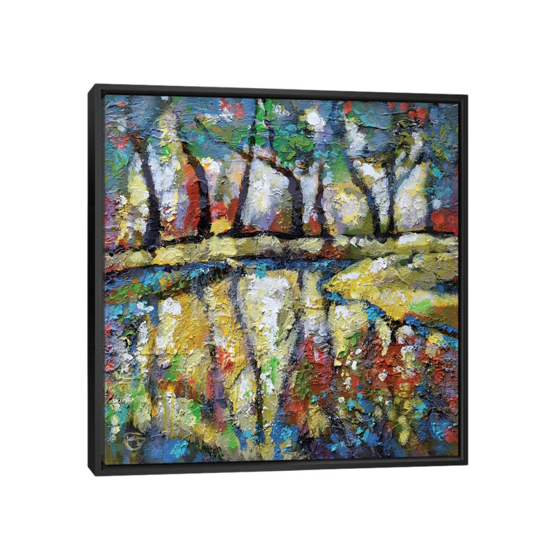 « summer creek », impression sur toile, H 18 po x l 18 po x P 1,5 po, Toile avec cadre noir, Pas de tapis