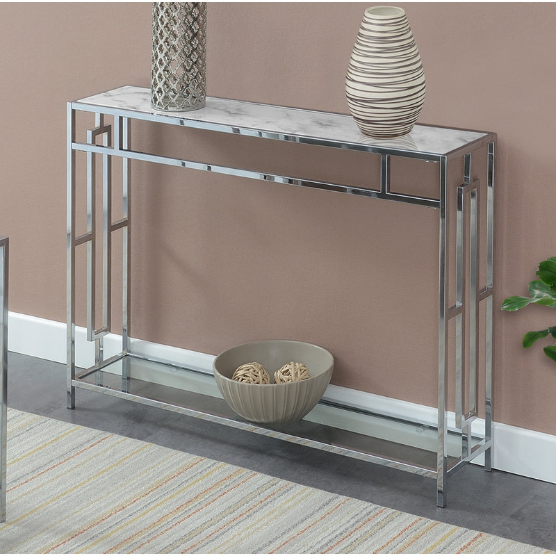 Console de 42 po Sapienza, Faux marbre blanc / chrome