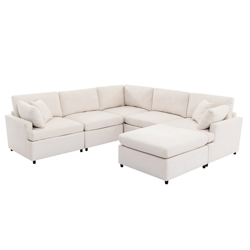 Canapé modulaire rembourré avec revêtement amovible. Canapé 6 places en U pour appartement. Spacieux. Fabrication en contreplaqué de bois massif. Revêtement en tissu. Coussins en coton Pp. 18,9 po de hauteur. Beige L 100,4 po x