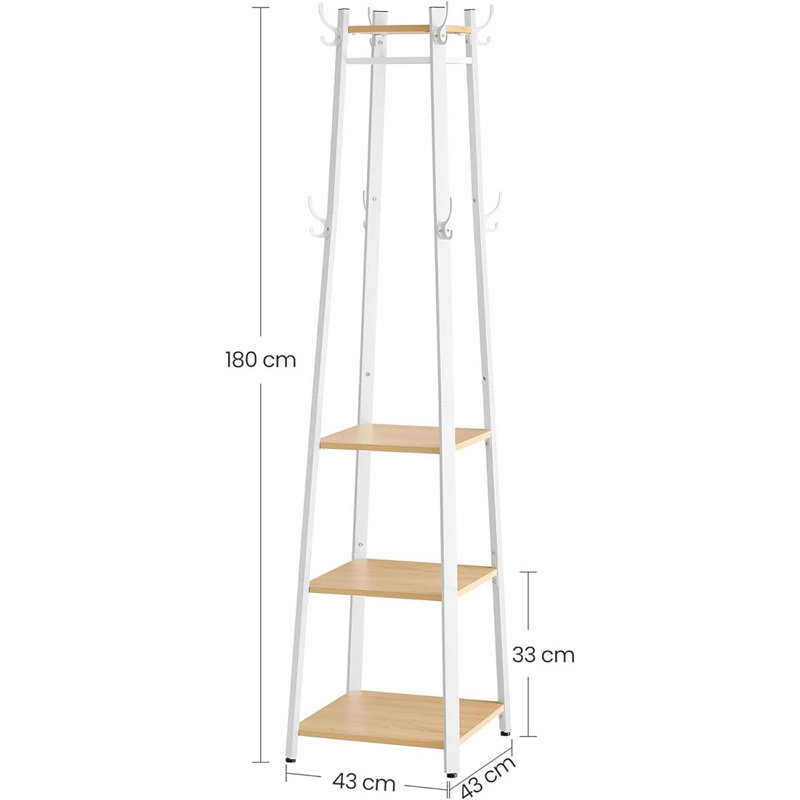 Metal Freestanding 8 - Hook Coat Rack, Oak/White